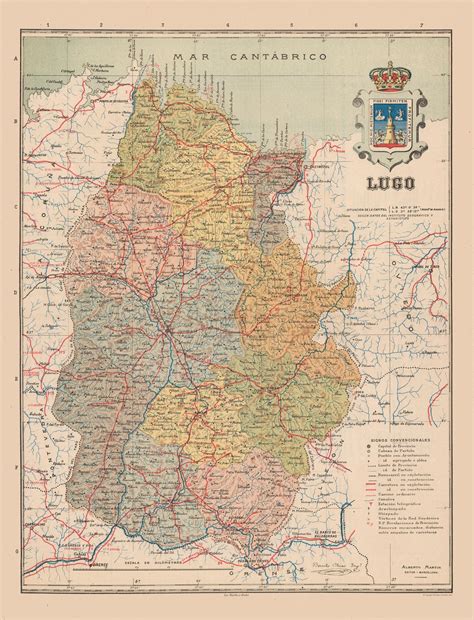 Historic Map - Lugo Spain - Martin 1911 - 23 x 30.13 - Vintage Wall Art