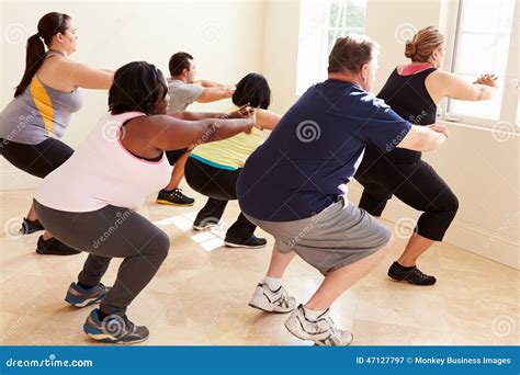 Fitness Instructor In Exercise Class For Overweight People Stock Photo ...