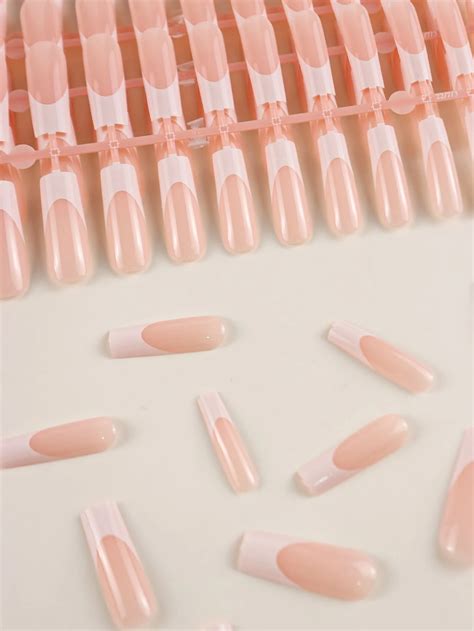 120pcs Long Square French Tip Press On Nails Nude Acrylic Nail Art Tips