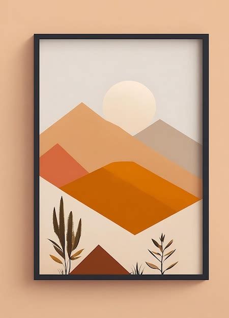 Premium AI Image | a poster for a desert with a sun and mountains in ...