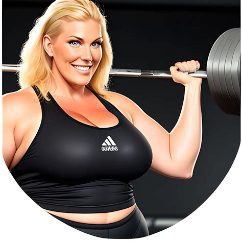 huge tall and strong plus size friendly blonde young girl working out