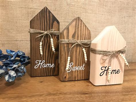 3 Wooden Houses, Wood House Sign, Small Houses, Home Sweet Home Little ...