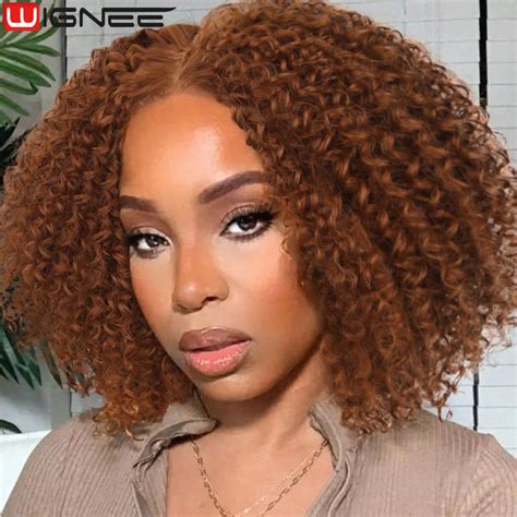 WIGNEE 14 Inch Lace Wig Kinky Curly Ginger Wig Synthetic Hair Wigs On ...