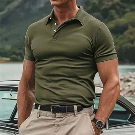 Dolkfu Short Sleeve Mens Tee Shirt Collared Casual Slim Fit Solid