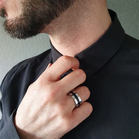 Mens Ring Black Silver Band, Rings For Men, Mens Jewelry, Band Ring