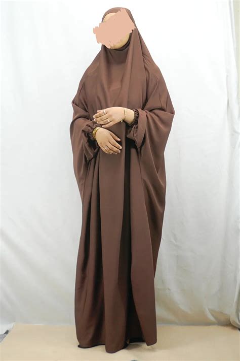 Brown Premium Two Piece Medina Silk Jilbab Set