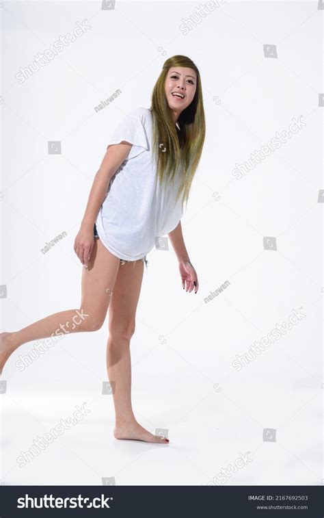 Full Body Woman White Shirt Denim Stock Photo 2167692503 | Shutterstock