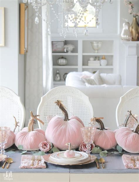 Blush Velvet Pumpkins Tablescape For Fall - Summer Adams