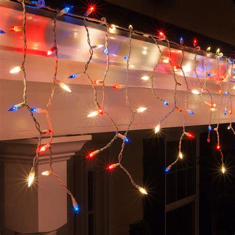 Red, White and Blue Icicle Lights, White Wire