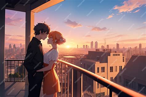 Romantic scene of anime couple illustration | Premium AI-generated image