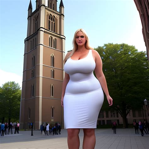huge and very tall friendly blonde plus size girl with small head and