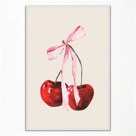 Amazon.com: Red Cherry Canvas Wall Art, Cherry Pink Bow Poster for Girl