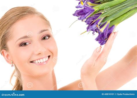 Happy girl with flowers stock image. Image of caucasian - 40818101