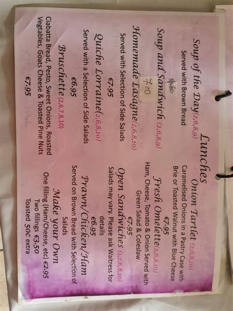 Menu at The Coffee Shop cafe, Ireland, Moynalty