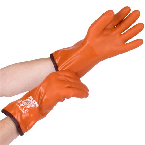 Large 12" Red Freezer / Frozen Food Textured PVC Gloves