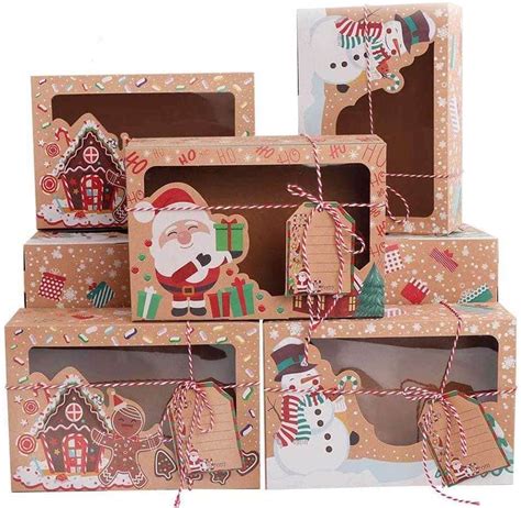 12 Pack Christmas Cookie Boxes with Window, Large Holiday Food Bakery ...