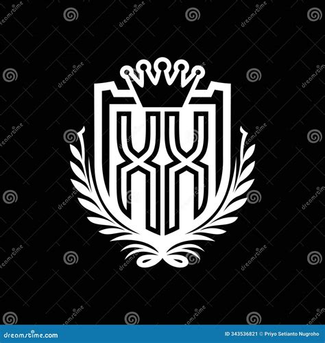 XX Letter Logo Heraldic Shield Shape With Crown On Black Background