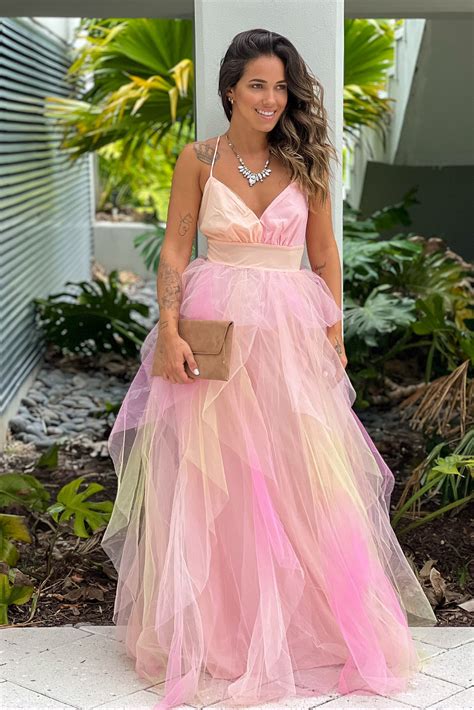 Yellow And Pink Ruffled Mesh Maxi Dress | Maxi Dresses – Saved by the Dress