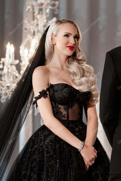 Black Lace Corset Wedding Dress Vintage Gothic Black Wedding Dresses