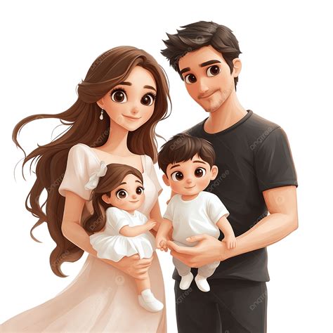 Adorable Cartoon Family Portrait Mom Dad Daughter Son Clipart, Cartoon