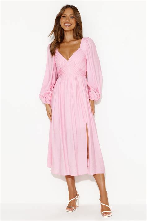 Dancing Deni Long Sleeve Midi Dress Pink | Hello Molly US