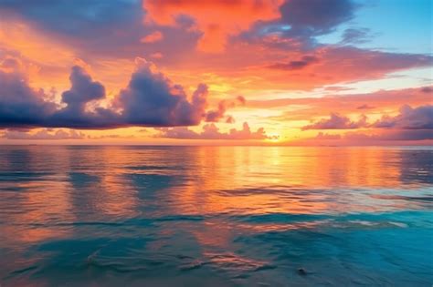 Premium AI Image | Stunning sunset over the ocean with clouds