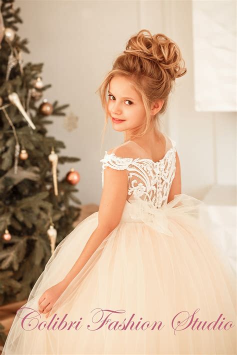 Lace Flower Girl Dress Flower Girl Dress Long Train Ivory - Etsy