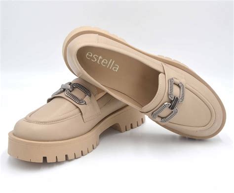Дамски бежови лоуфъри THERESA - Estella Shoes