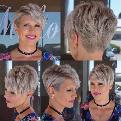 Wavy platinum blonde textured pixie crop with side swept bangs – Artofit