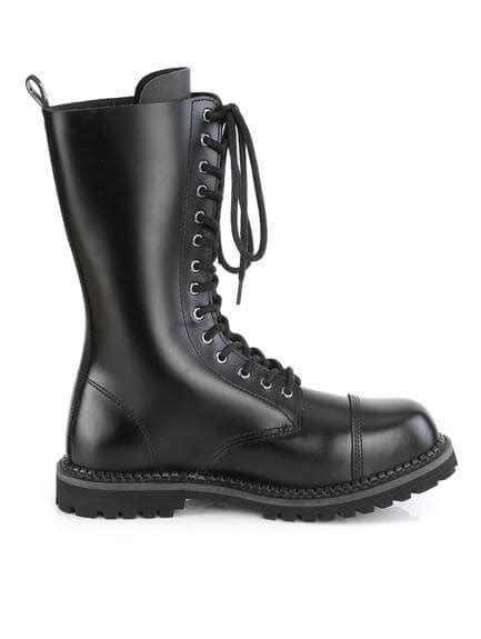 RIOT-14, Black Leather 14 Eyelet Combat Boots