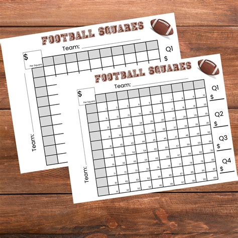 100 football Squares Game Printable 10×10 football Squares (Instant