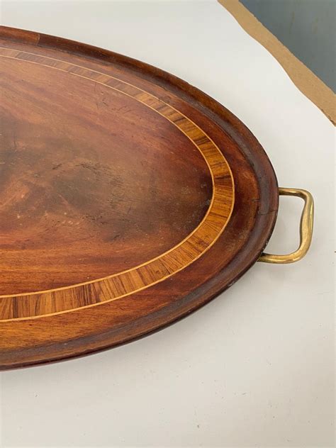 large art deco wood marquetry tray brown color wood  brass france