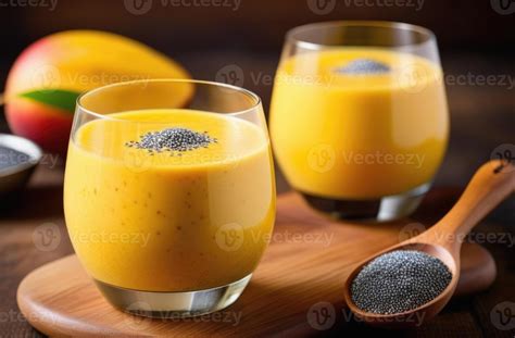 AI generated Healthy mango and chia seed smoothie, detoxifying fruit