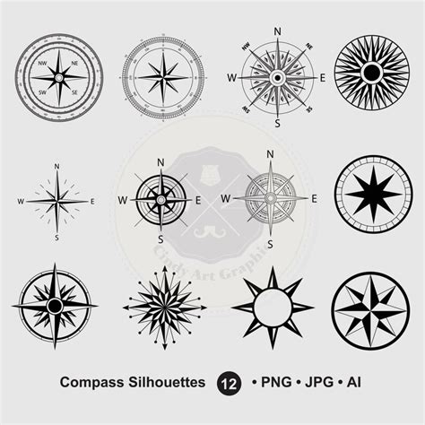 Compass Silhouettes Clipartcompass Clipartsilhouettes | Etsy