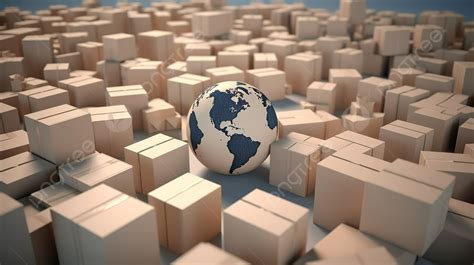 Globe In Front Of Several Boxes Background, 3d Rendering Of The Earth Surrounded By Cardbox ...