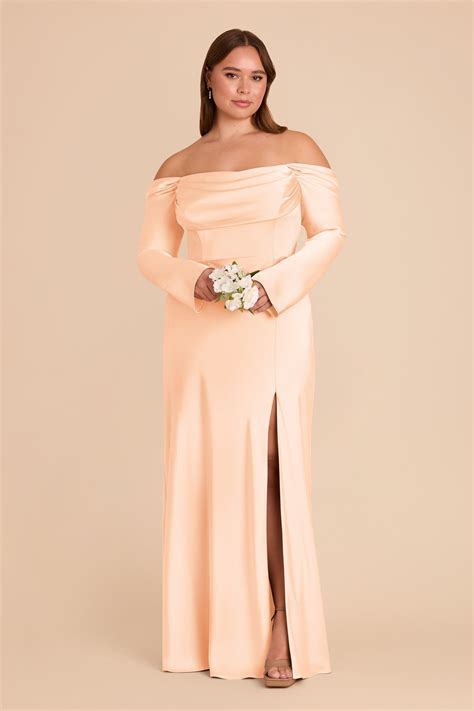 Maya Peach Cream Matte Satin Bridesmaid Dress | Birdy Grey | Cream