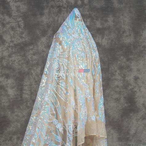 Iridescent Pink Blue Unique Sequin Nude Mesh Fabric - OneYard