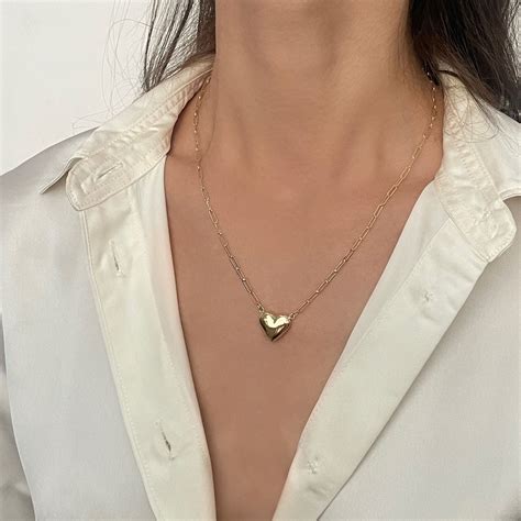 14k Gold Puffed Heart Necklace