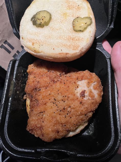 The Chicken Sandwich I got. Greasy chicken, chewy pickles, and acidic