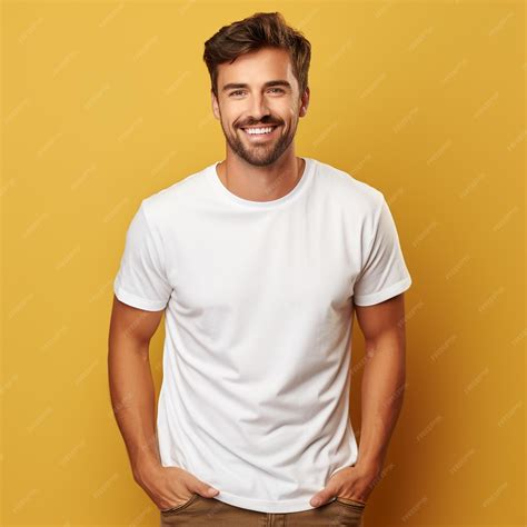 Premium AI Image | White man in blank white tshirt empty male t shirt mockup copy space white ...