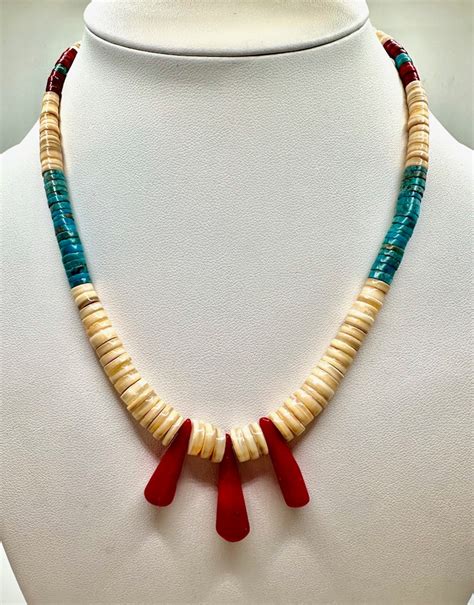 authentic native american shell necklace  coral  etsy