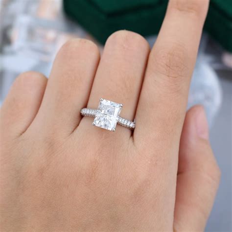 3.5 Carat Radiant Cut Moissanite Engagement Ring Hidden Halo Pavé Ring ...