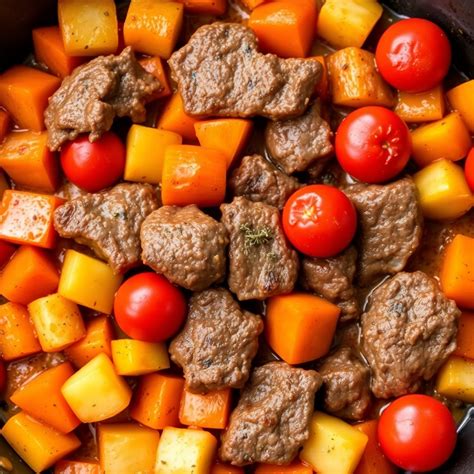 beef  vegetable skillet  cherry tomato sauce recipe cookaifood