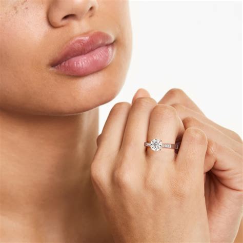 Petite Diamond Accent Pavé Engagement Ring In 14K White Gold-17147w14