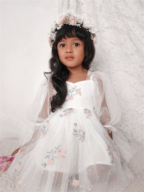 Aurora Girls White Tulle Party Dress - Special Occasion Wear – Arabella