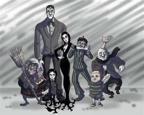 Download The Addams Family Greyscale Illustration Wallpaper