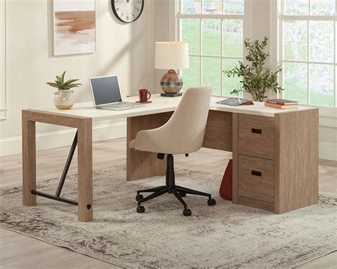 Sauder L-Shaped Desk with Drawers in Brushed Oak 432896