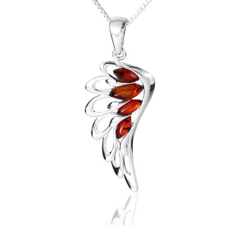 Amber Angel Wing Pendant 925 Sterling Silver Genuine Honey Baltic Amber