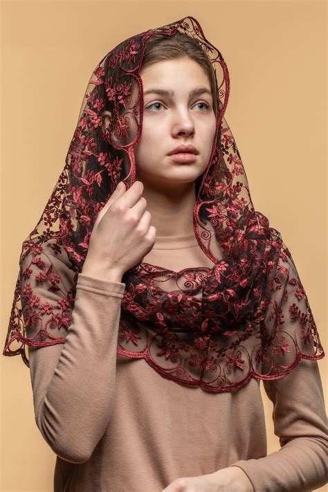Burgundy Infinity Chapel Veil, Infinity Church Mantilla, Catholic