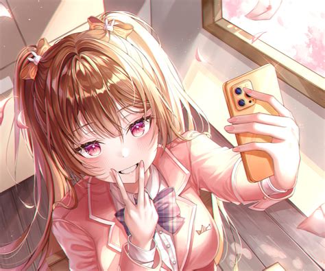 selfie anime girl anime girl hd wallpaper